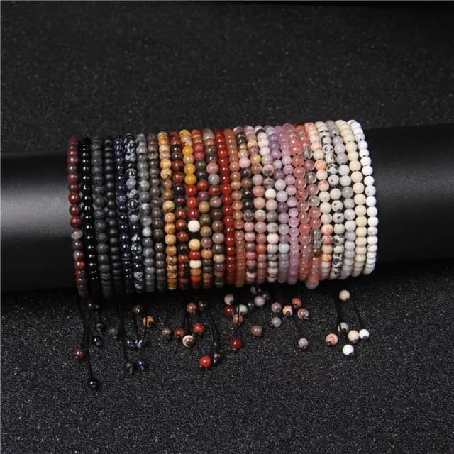 【開運堂】天然石 編織手繩🔥4mm細珠手工編織手繩手鍊可調天然原石半寶石瑜珈珠手工手串飾品