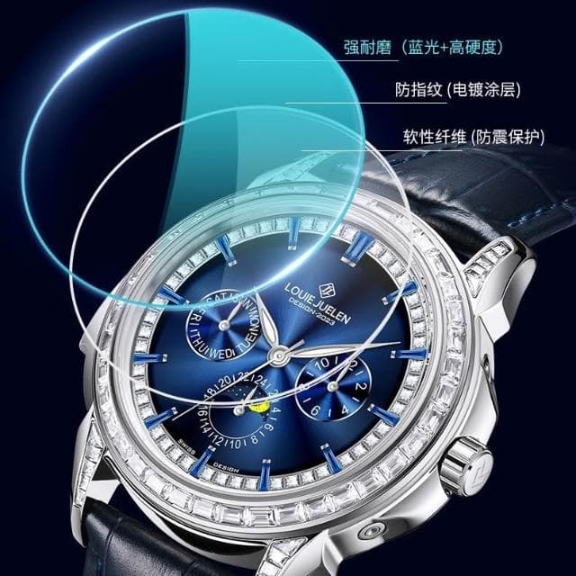 路易爵倫表王系列時尚男士機械表防水夜光真皮錶帶腕錶批發