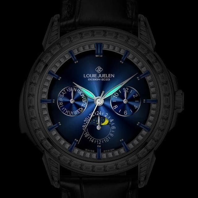 路易爵倫表王系列時尚男士機械表防水夜光真皮錶帶腕錶批發