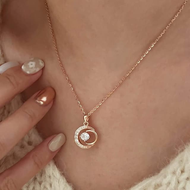 【CReAM】Jacqueline 999足銀 純銀 月亮 亮鑽 耀眼 鑽飾 銀色 玫瑰金色 女項鍊(情人節 生日 送禮 禮盒)