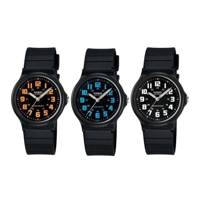 【CASIO 卡西歐】經緯度鐘錶 手錶+鏡面貼膜 CASIO手錶專賣店 夜光指針錶超薄石英  彩色字體 考試專用 保證公司貨附保固卡MQ-71