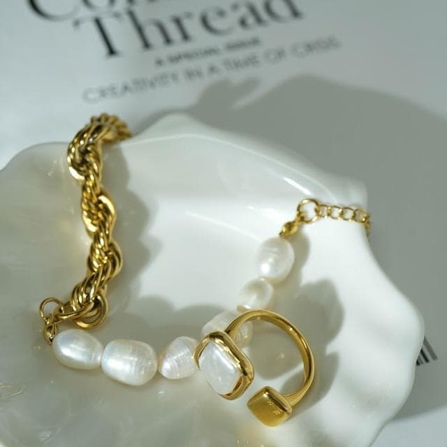 【Poesie】HORIZON｜天然淡水珍珠｜巴洛克風｜麻花｜手鍊