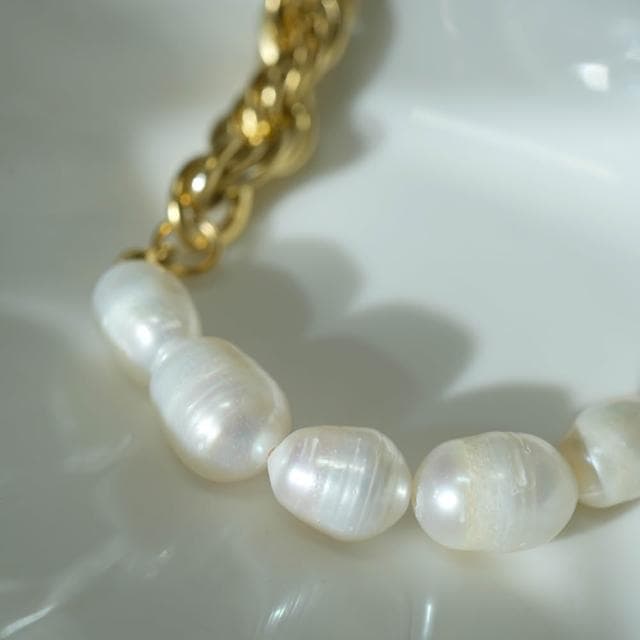 【Poesie】HORIZON｜天然淡水珍珠｜巴洛克風｜麻花｜手鍊