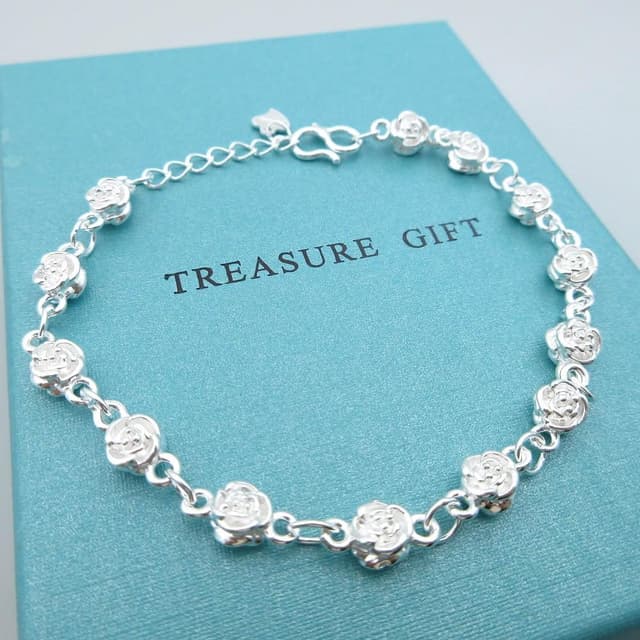 【海洋盒子】立體雙面雪白玫瑰花S999純銀手鍊贈禮盒(新年禮物 生日禮物 聖誕禮盒 送禮)