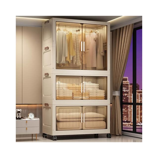 牧牧精品 折疊式衣物收納櫃家用簡易衣櫃雙開門塑料櫃子臥室房間嬰兒儲物櫃