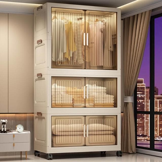 牧牧精品 折疊式衣物收納櫃家用簡易衣櫃雙開門塑料櫃子臥室房間嬰兒儲物櫃