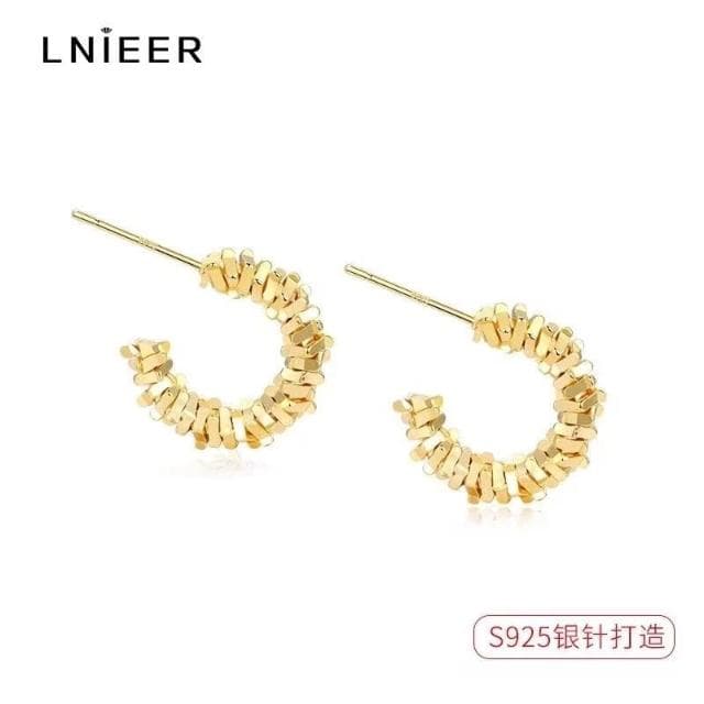 S925銀針碎銀子耳環女法式小眾耳釘半圓圈耳飾	 	