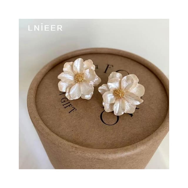S925銀針山茶花耳環女2025新款氣質百搭輕奢小眾高級耳釘秋冬耳飾