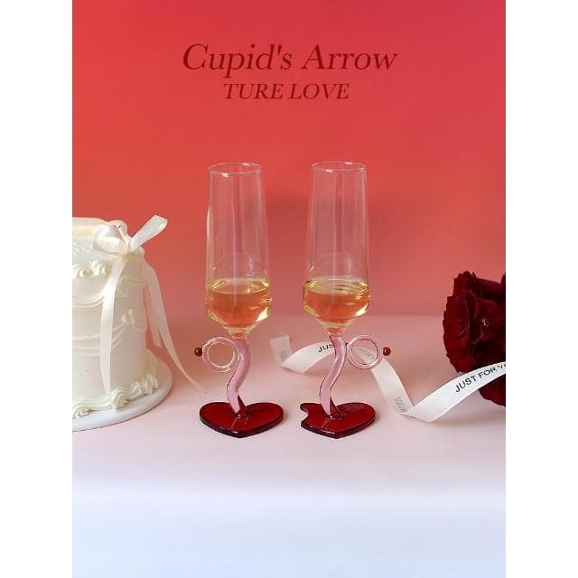 click丘比特情侶戒指對杯香檳高腳杯愛心玻璃婚禮婚慶情人節禮物