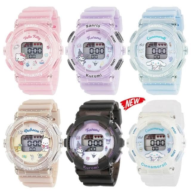 【SANRIO 三麗鷗】三麗鷗 電子錶 手錶 電子手錶 兒童錶 螢光 凱蒂貓 大耳狗 酷洛米 帕洽狗 日本正版 該該貝比日本精品