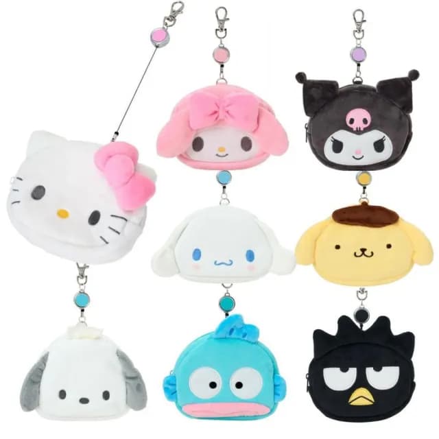 【SANRIO 三麗鷗】三麗鷗 大頭票卡包 悠遊卡包 零錢包 伸縮拉線 凱蒂貓 美樂蒂 酷洛米 大耳狗 日本正版 該該貝比日本精品