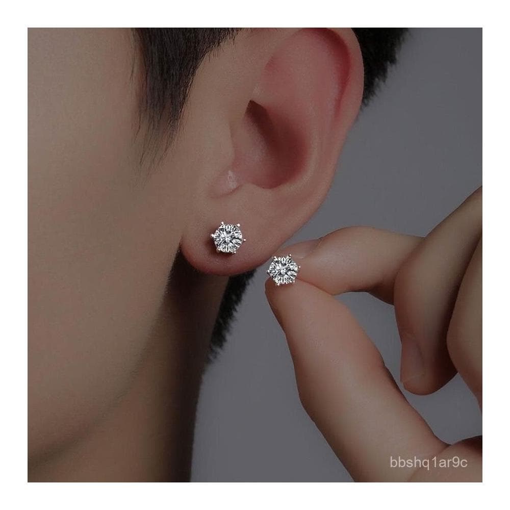 閤金耳飾鋯石 簡約男士耳釘男 百搭高級感六爪爆閃睡覺免摘防過敏耳釘 男士耳釘 ins耳釘 耳環 耳釘男 耳釘
