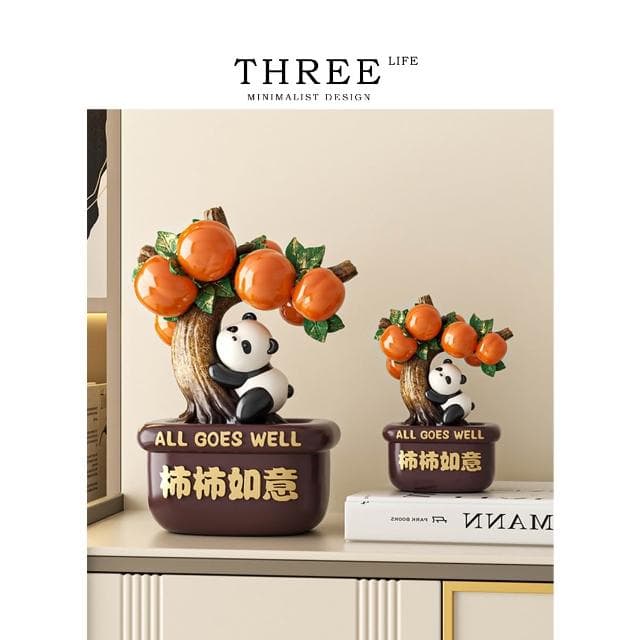 Tlife·Full·擺件熊貓柿柿如意入戶玄關桌面裝飾喬遷禮物 | 滿綴