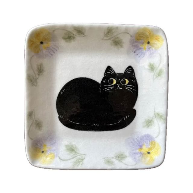 sayone三色堇貓咪陶瓷餐具釉下彩繪手作正方盤碗碟喬遷禮情人禮物