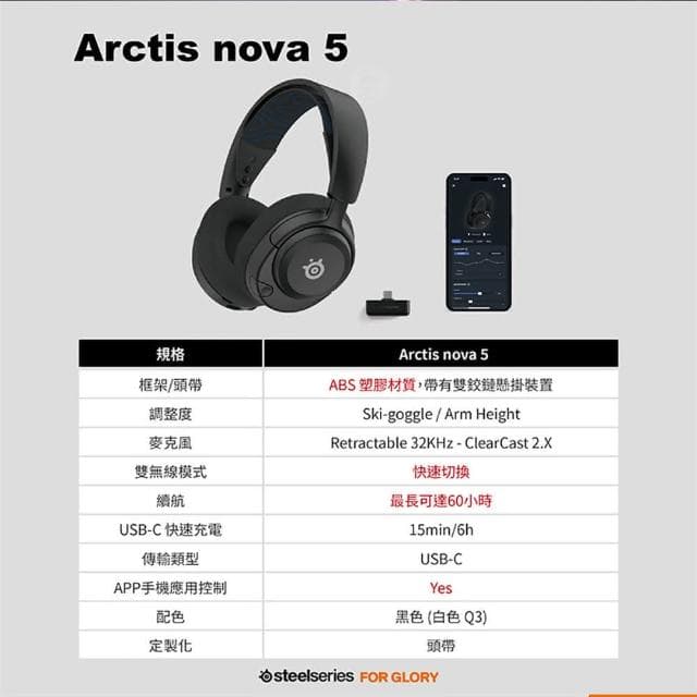 【Steelseries 賽睿】Arctis Nova 5 無線耳機(快速充電 收放式麥克風 多平台相容 耳麥 耳機麥克風)