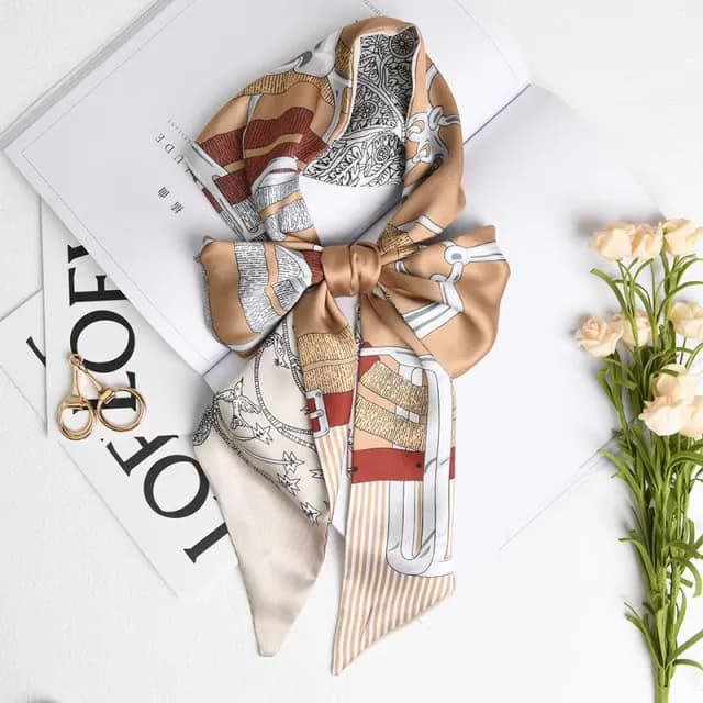 梵花 長條小絲巾腰帶女髮帶百搭高級感薄款春秋款搭配襯衫絲帶繫脖飄帶