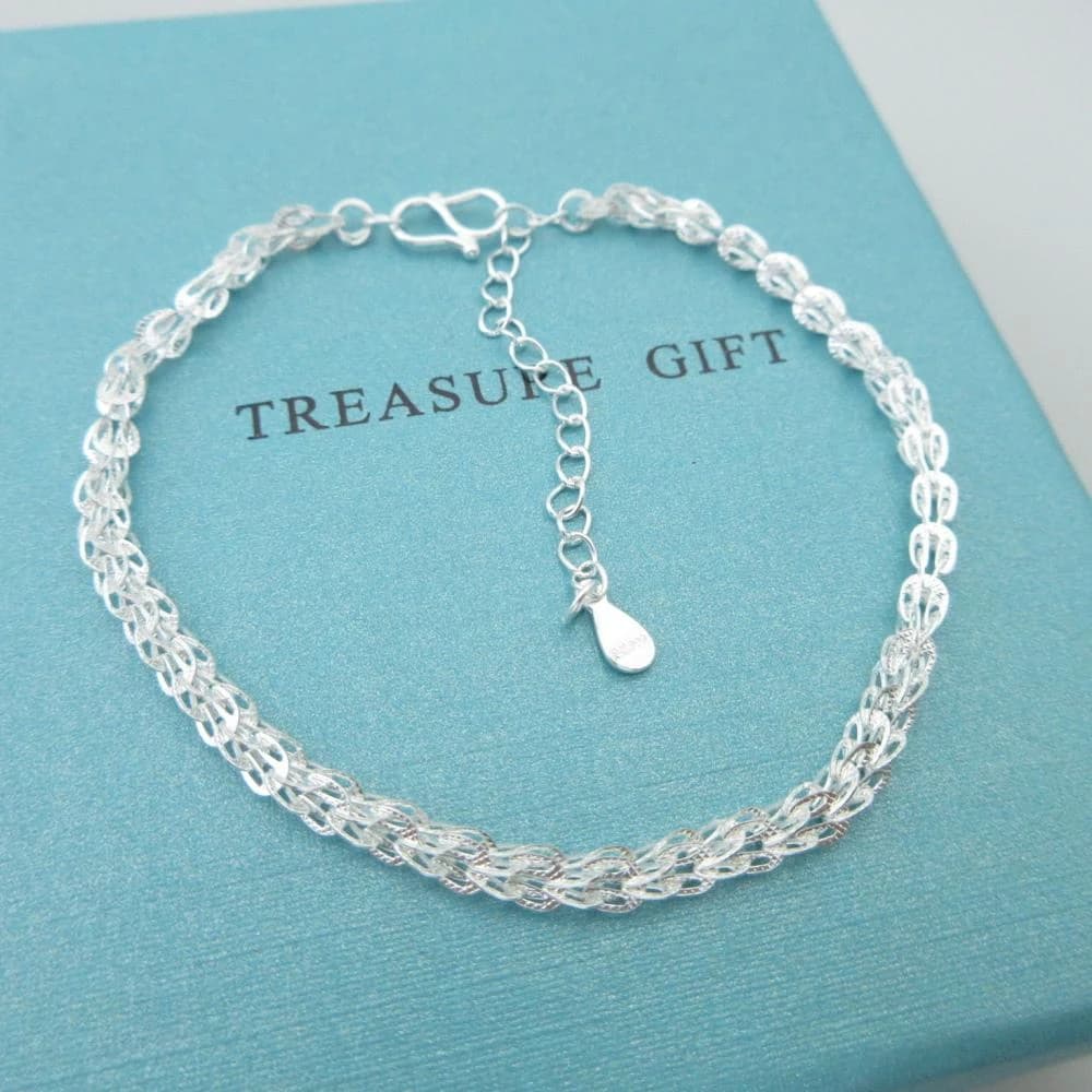 【海洋盒子】時尚簡約鳳尾S999足銀純銀手鍊(女用手鍊)