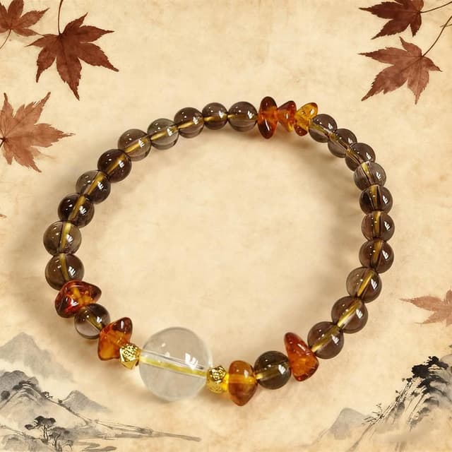 【Paiya 派亞】原創設計天然12MM白水晶＋6MM茶水晶＋花珀隨行手串手鍊