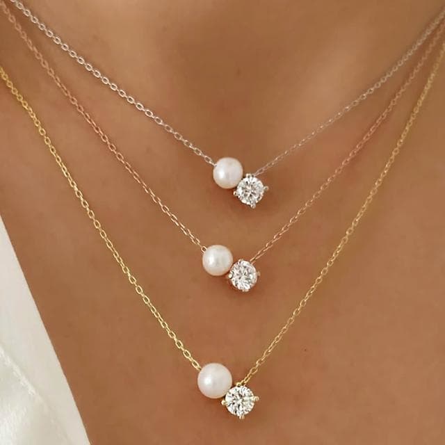 【CReAM】Karen鍍18K金施華洛水晶鋯石 淡水珍珠項鍊(生日 禮物 送禮 禮盒)