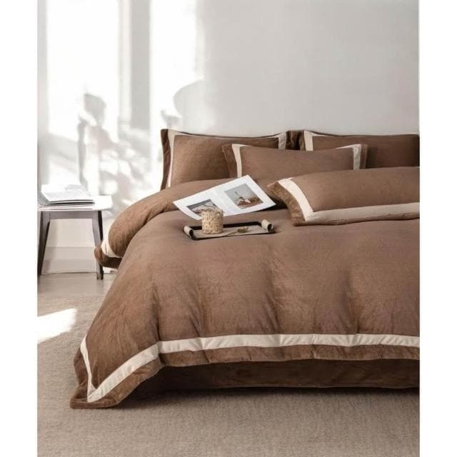 【沐眠生活家】👍新品 _框框牛奶絨 雙人床包被套4件組 多款任選 床包加高35cm 床包 枕套 保暖被套 北歐風 情人節禮物