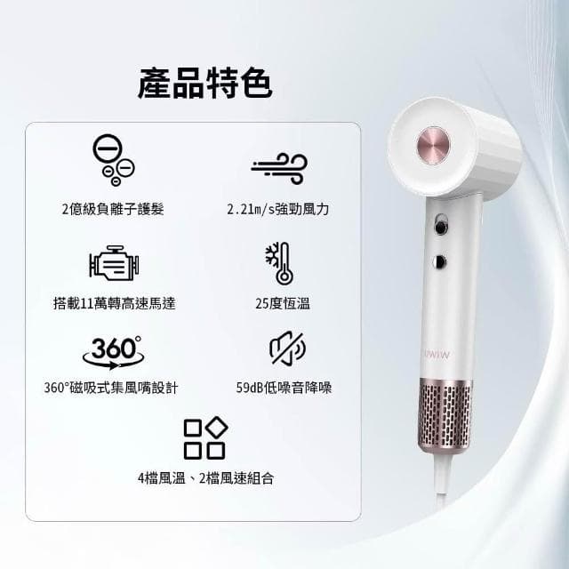 【WiWU】WEiZ 官方旗艦店 流星灰 負離子高速吹風機 WI-520 4檔風溫 2檔風速 智能溫控 質感吹風機