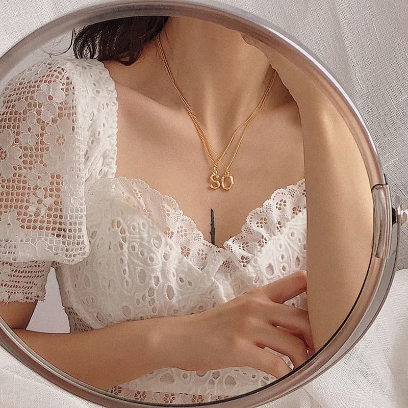 14K鍍金 26個字母名字縮寫竹節項鏈 情人節禮物情侶項鏈