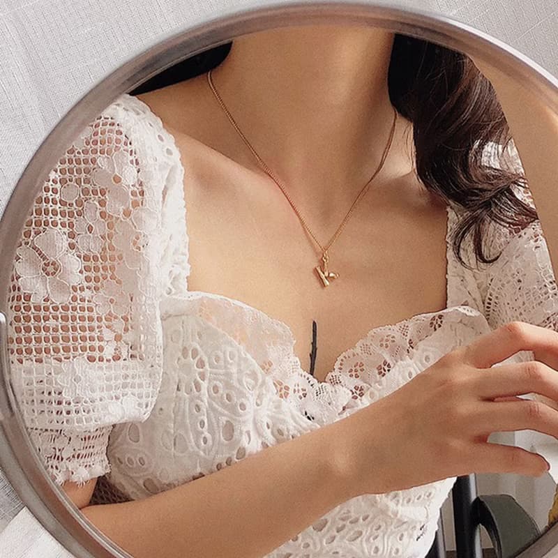 14K鍍金 26個字母名字縮寫竹節項鏈 情人節禮物情侶項鏈