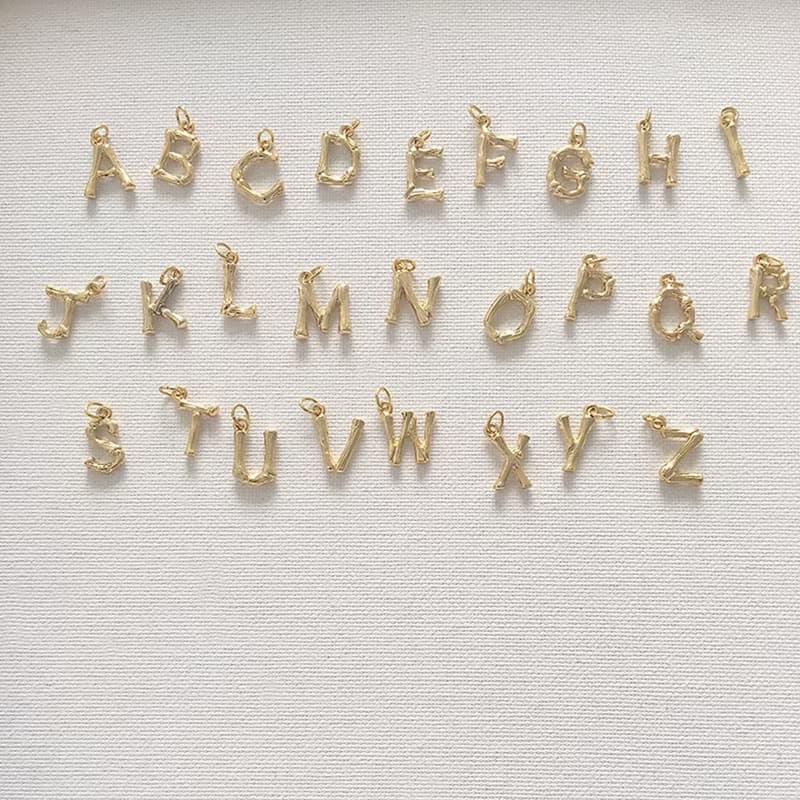 14K鍍金 26個字母名字縮寫竹節項鏈 情人節禮物情侶項鏈
