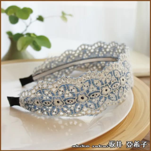 【Akiko Sakai】波西米亞風格牛仔布繡花造型髮箍(生日 送禮 禮物)