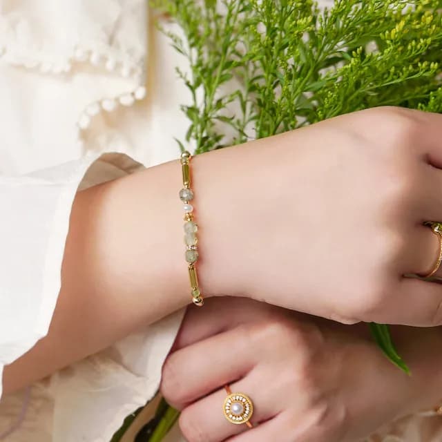 【Ficelle】希望之石 葡萄石 K金 琴房裡的雲朵手鍊(輕珠寶 天然石 磁場 開運 設計款 手工製作)