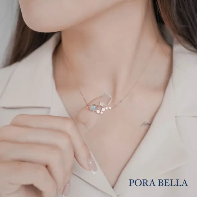 【Porabella】925純銀鋯石項鍊 玫瑰金 人造月光石小眾設計款 純銀項鍊 情人節禮物 生日禮物 Necklace