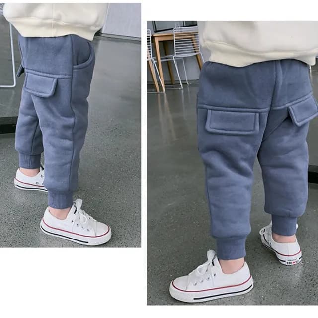 【橘魔法】(小童優惠價)厚棉絨口袋縮口長褲(童裝 男童 女童 兒童 童裝 素面 長褲 小童 保暖 加厚)