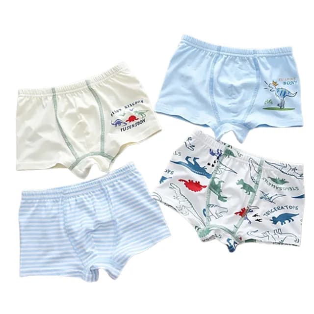 【橘魔法】(4入)大童 恐龍汽車棉質滿印四角內褲(平角內褲 內褲 居家 貼身 童裝 兒童 男童)