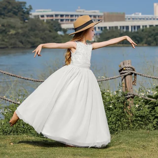 【橘魔法】經典蕾絲露背長禮服(長裙 洋裝 花童 畢業 表演 攝影 大童 全家福 婚禮 兒童 童裝 女童)