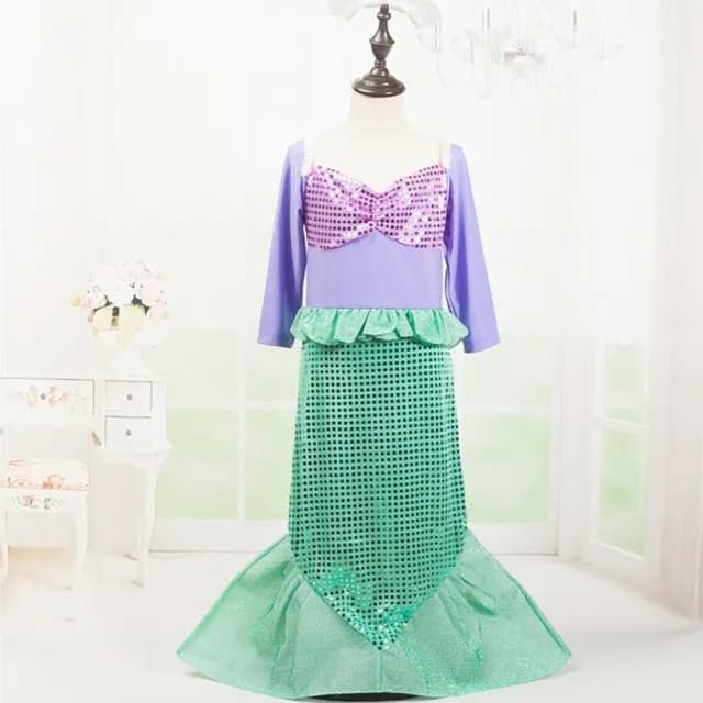 【橘魔法】萬聖節服飾 美人魚洋裝+貝殼髮箍(造型服 套裝 角色扮演 cosplay 表演 女童 兒童 童裝)