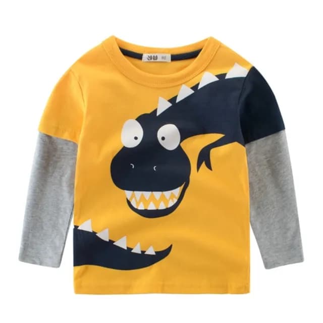【橘魔法】假兩件拼接大眼恐龍長袖上衣(恐龍 薄長袖 上衣 童裝 男童 兒童)