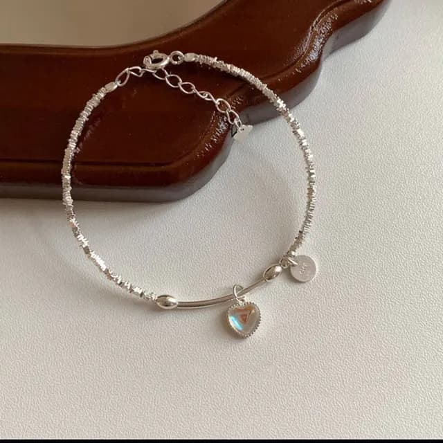 【Porabella】925純銀手鍊 愛心月光石圓牌手鍊 月光石手鍊 不規則手環 碎銀子手鍊 小眾設計 Bracelet