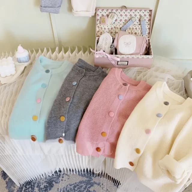 【橘魔法】彩色鈕扣華夫格長袖外套(針織外套 小外套 薄長袖 薄外套 開衫 女童 兒童 童裝)