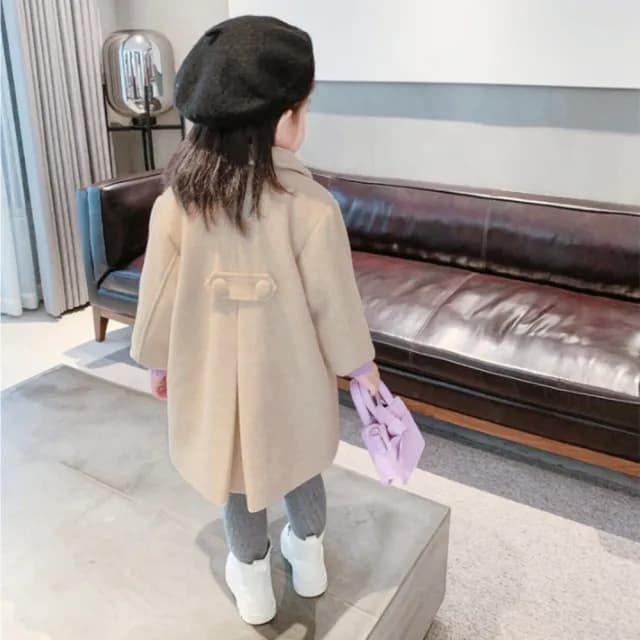 【橘魔法】氣質素色雙排扣翻領毛尼長袖外套(長袖外套 大衣 厚外套 女童 兒童 中童 童裝)