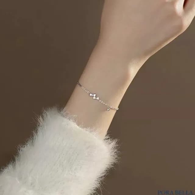【Porabella】S999純銀手鍊 蝴蝶結手鍊 迷你鋯石蝴蝶結手鍊 小眾精緻 足銀飾品 純銀手鍊 Bracelet