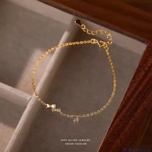 【Porabella】S999純銀手鍊 蝴蝶結手鍊 迷你鋯石蝴蝶結手鍊 小眾精緻 足銀飾品 純銀手鍊 Bracelet