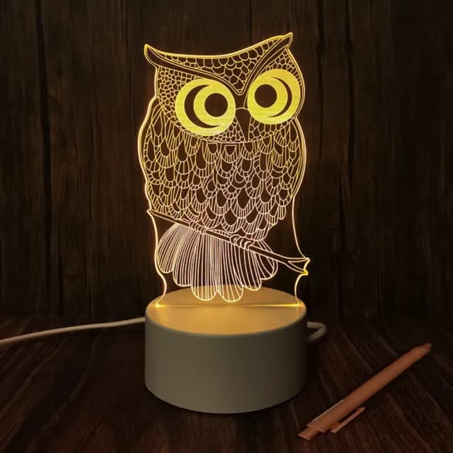 【A-ONE 匯旺】壓克力造型小夜燈 貓頭鷹生日 女友 情人節 公司禮物 贈品 星球小夜燈 壓克力底座