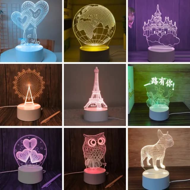 【A-ONE 匯旺】七彩壓克力造型小夜燈 貓頭鷹生日 女友 情人節 公司禮物 星球小夜燈 壓克力底座