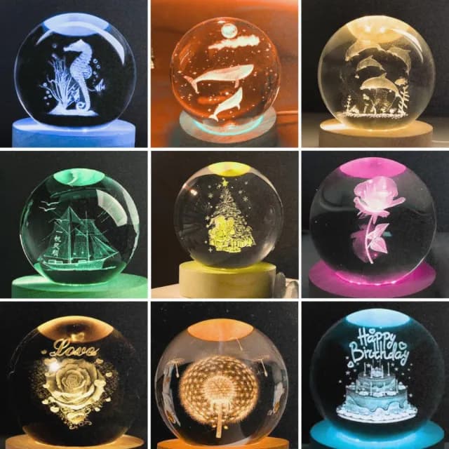 【A-ONE 匯旺】七彩水晶球小夜燈 太陽系 流星 夜燈 交換禮物 生日禮物燈 情人節 LED木座