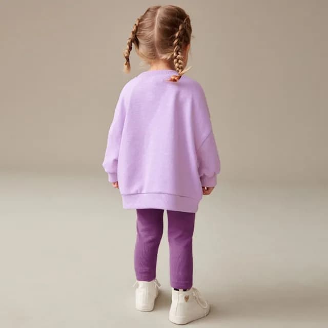 【橘魔法】紫色蔬菜長袖上衣+坑條內搭褲套裝(長袖上衣 長褲 衛衣 褲子 女童 兒童 童裝)