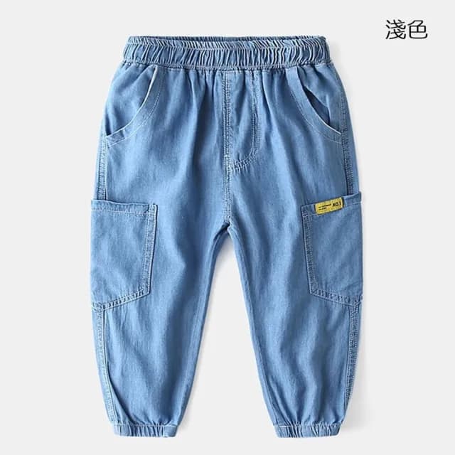 【橘魔法】側邊口袋天絲棉薄款牛仔褲(防蚊褲 薄長褲 空調褲 長褲 褲子 縮口褲 男童 兒童 童裝)