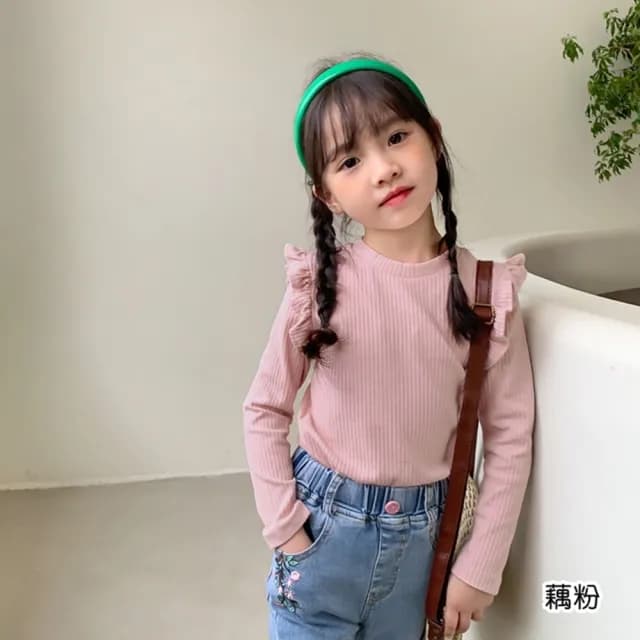 【橘魔法】浪漫小飛袖直條紋長袖上衣(打底衫 內搭衣 童裝 兒童 女童 中童)