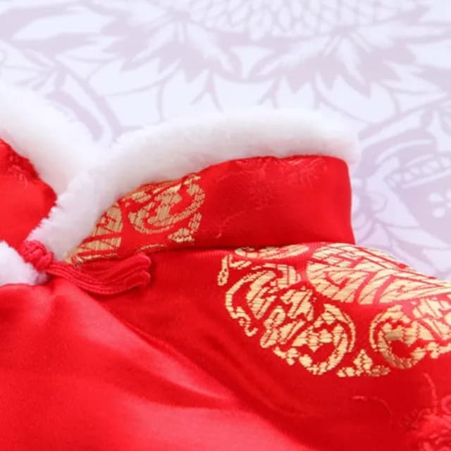 【橘魔法】新年毛毛領刺繡龍鳳背心(新年 過年 喜宴 大紅 背心 中國風 唐裝 旗袍背心 男童 女童 兒童 童裝)