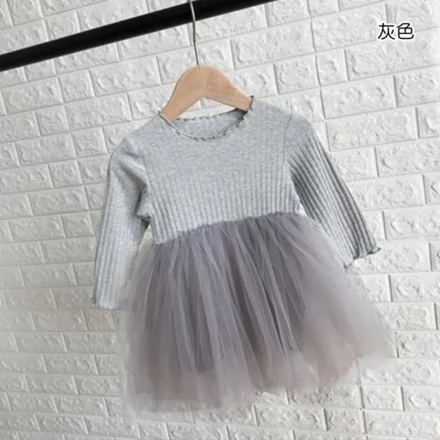 【橘魔法】直條紋路木耳邊澎澎紗裙洋裝(連身洋裝 澎澎裙 蓬蓬裙 中童 童裝 女童 兒童)