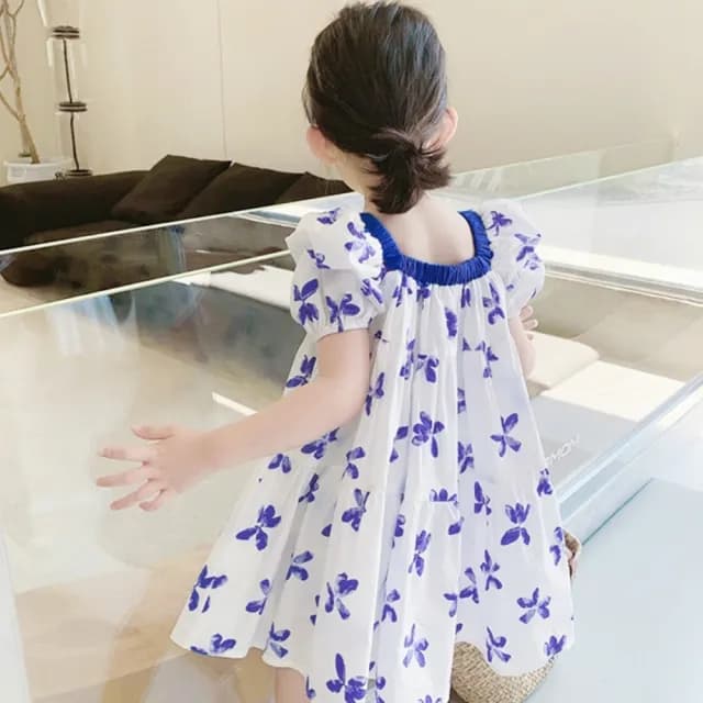 【橘魔法】藍紫蝴蝶滿印棉紗洋裝(連身裙 連衣裙 短袖洋裝 女童 兒童 童裝)
